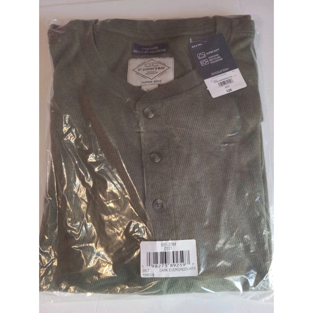 St Johns Bay Henley Shirt Super Soft Dark Green‎ 3XLT